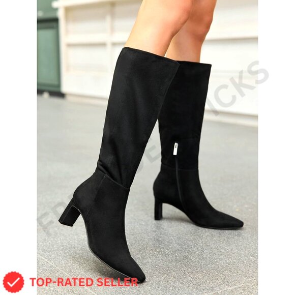 Brand New Coutgo Tall Boots 6.5 Black Chunky Heel - Picture 8 of 8